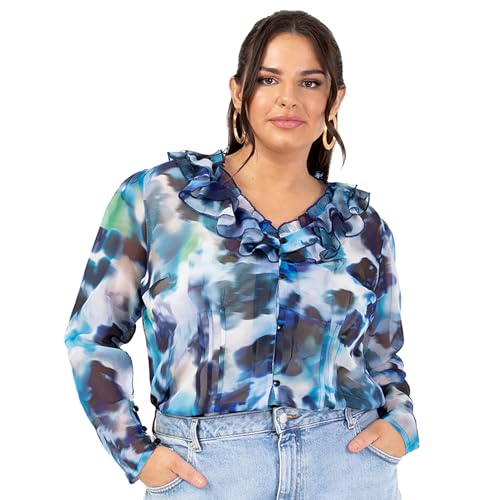 Lovedrobe Women's Ladies Ruffle Top V-Neck Long Sleeve Button-up Frills Floral Print Metallic Smart Casual Office Wear Blouse Blau 52 von Lovedrobe