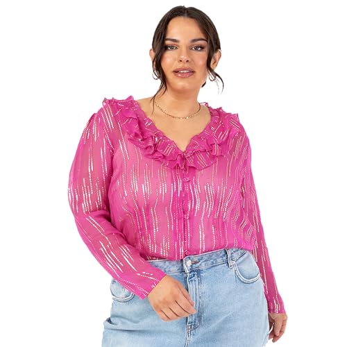 Lovedrobe Women's Ladies Ruffle Top V-Neck Long Sleeve Button-up Frills Floral Print Metallic Smart Casual Office Wear Blouse Rosa 40 Lovedrobe Women's Ladies Ruffle Top V-Neck Long Sleeve Button-up Frills Floral Print Metallic Smart Casual Office Wear Blouse Rosa 40 von Lovedrobe