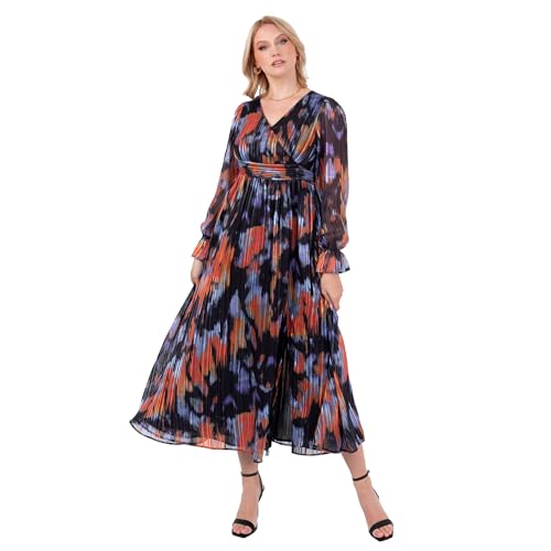 Lovedrobe Women's Midaxi Dress Ladies Ankle-Length Long Sleeve V-Neck Faux-wrap Front Tie Belt Abstract Print A-line Evening Party, Multi 46 von Lovedrobe
