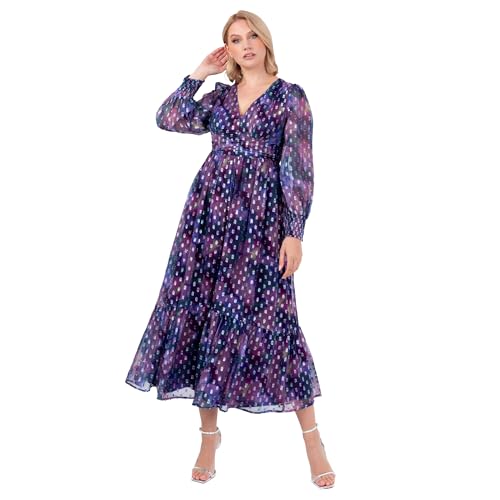 Lovedrobe Women's Midaxi Dress Ladies V-Neck Long Sleeve Tiered Hemline Empire A-line Chiffon Faux Buttons Evening Occasion, Lila 42 von Lovedrobe