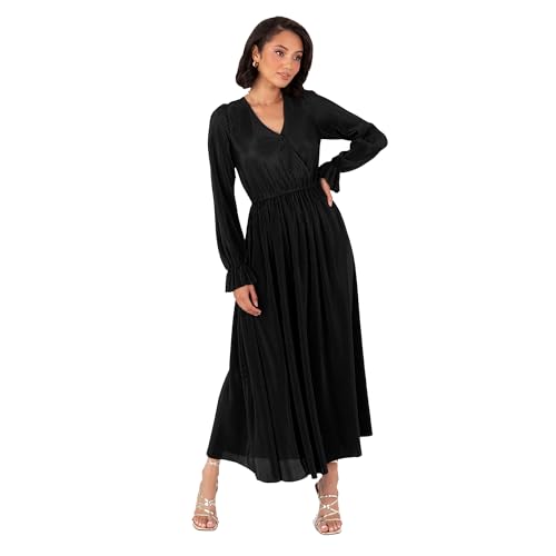 Lovedrobe Women's Midaxi Dress Ladies Wrap V-Neck Long Sleeve Ruffle Cuff A-line Plissé Evening Occasion Wedding Guest, Schwarz 44 von Lovedrobe