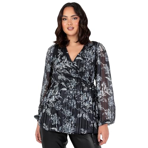 Lovedrobe Women's Wrap Top Ladies Blouse V-Neckline Long Balloon Sleeves Peplum Smart Casual Office Wear Evening Party Occasion, Schwarz 50 Lovedrobe Women's Wrap Top Ladies Blouse V-Neckline Long Balloon Sleeves Peplum Smart Casual Office Wear Evening Party Occasion, Schwarz 50 von Lovedrobe