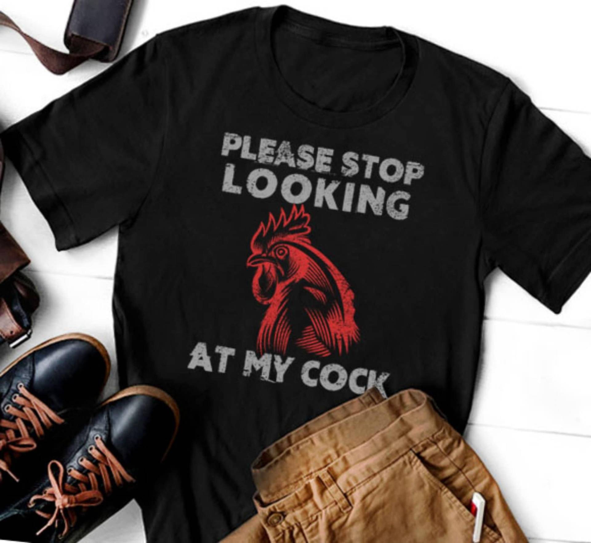 Bitte Hören Sie Auf, Meinen Hahn Zu Betrachten - Lustiger Hühner-Humor, Farmleben-T-Shirt, Geflügelliebhaber-Shirt, Kurzarm-Unisex-T-Shirt, Hoodie von LoveelyShop