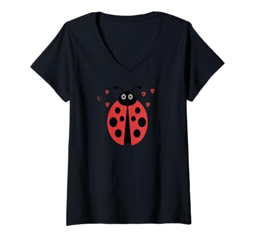 Damen Marienkäfer mit Herzen Grafik-T-Shirt für Kinder T-Shirt mit V-Ausschnitt Damen Marienkäfer mit Herzen Grafik-T-Shirt für Kinder T-Shirt mit V-Ausschnitt von Lovefortshirt