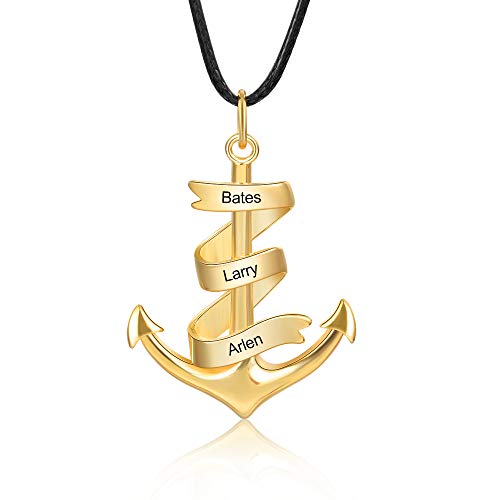 Anker halskette personalisierte mit gravur halskette anker mit silber anker anhänger personalisierte schmuck anker für männer vater damen paare mit 55+5 cm leder Ketten (Golden) von Lovejewellery