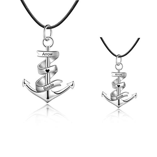 Anker halskette personalisierte mit gravur halskette anker mit silber anker anhänger personalisierte schmuck anker für männer vater damen paare mit 55+5 cm leder Ketten (Paar-Silber) von Lovejewellery