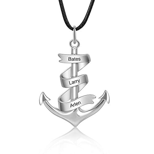 Anker halskette personalisierte mit gravur halskette anker mit silber anker anhänger personalisierte schmuck anker für männer vater damen paare mit 55+5 cm leder Ketten (Silber) von Lovejewellery