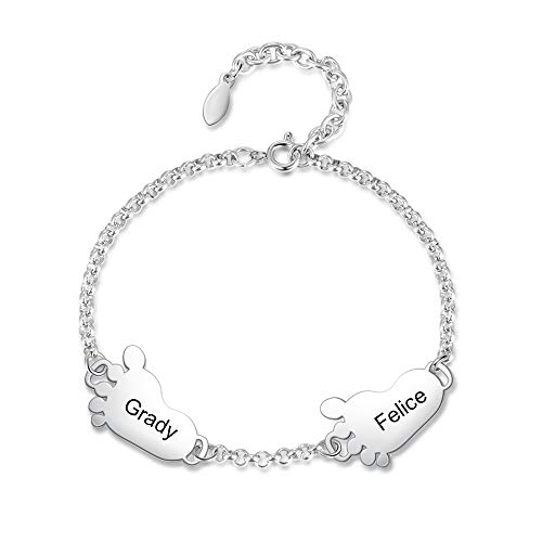 Armband Damen Personalisiert mit Name Armband mit 2/3/4 Baby Fuß Anhänger Gravur für Frauen Geschenk für Müttern Mädchen (2 Name) von Lovejewellery