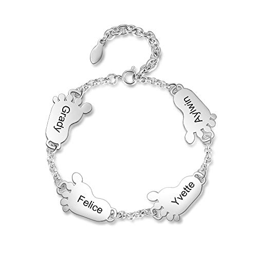 Armband Damen Personalisiert mit Name Armband mit 2/3/4 Baby Fuß Anhänger Gravur für Frauen Geschenk für Müttern Mädchen (4 Name) von Lovejewellery