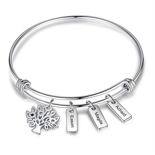 Armband damen armreif silber personalisierte frauen baum des lebens armband mit 2 bis 7 name gravur für mutter tochter geschenk für geburtstag weihnachten (3 Namensleiste) von Lovejewellery