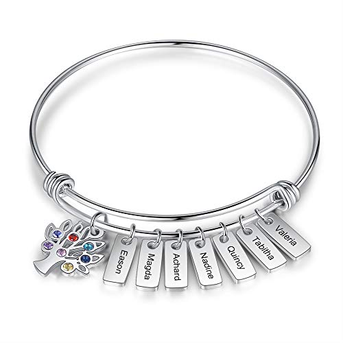 Armband damen armreif silber personalisierte frauen baum des lebens armband mit 2 bis 7 name gravur für mutter tochter geschenk für geburtstag weihnachten (7 Namensleiste) von Lovejewellery