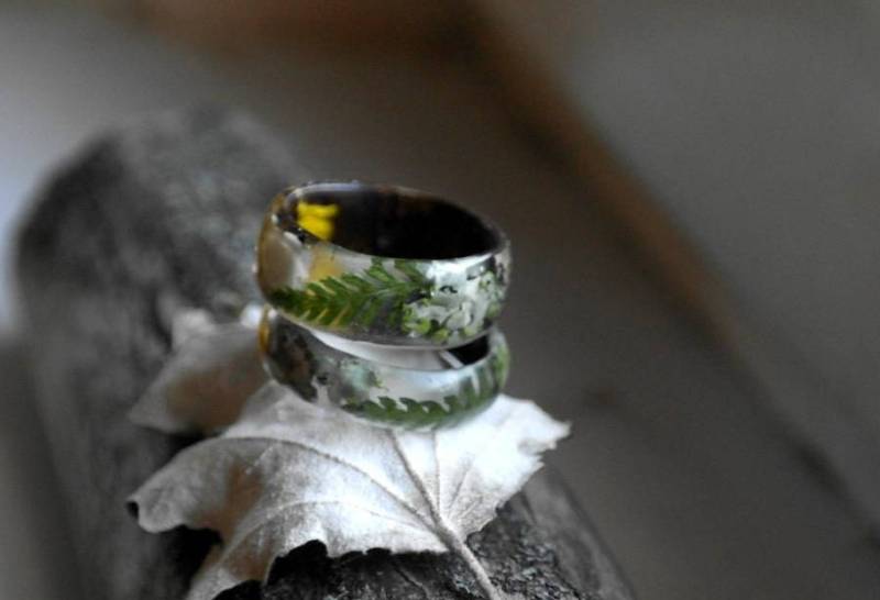 Birke Rinde Ring, Moos-Flechten-Harz-Ring, Getrocknete Farn Terrarium Schmuck, Herrenring, Natur Inspiriert Verlobungsringe, Echten Wald von LovelinessNature