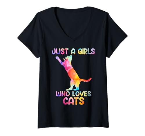 Damen Watercolor Soloful Pet Cat Kitten just a girl who loves cats T-Shirt mit V-Ausschnitt Damen Watercolor Soloful Pet Cat Kitten just a girl who loves cats T-Shirt mit V-Ausschnitt von Lovely Kitty Cat Clothing Co.