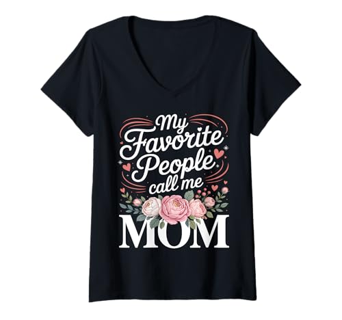 Damen Meine Lieblingsleute nennen mich Mama Floral T-Shirt mit V-Ausschnitt Damen Meine Lieblingsleute nennen mich Mama Floral T-Shirt mit V-Ausschnitt von Lovely Motherhood Apparel Co.