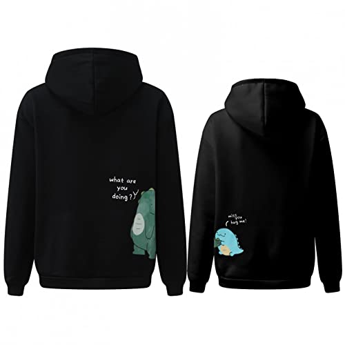 LovelyAngel Paar Hoodie Japan Hoodie Dino Pullover Coole Pullover Longpullover für Damen Kuschelpullover Damen Sweatshirts für Herren Schwarzer Hoodie Damen(M,Schwarz - Herren) von LovelyAngel