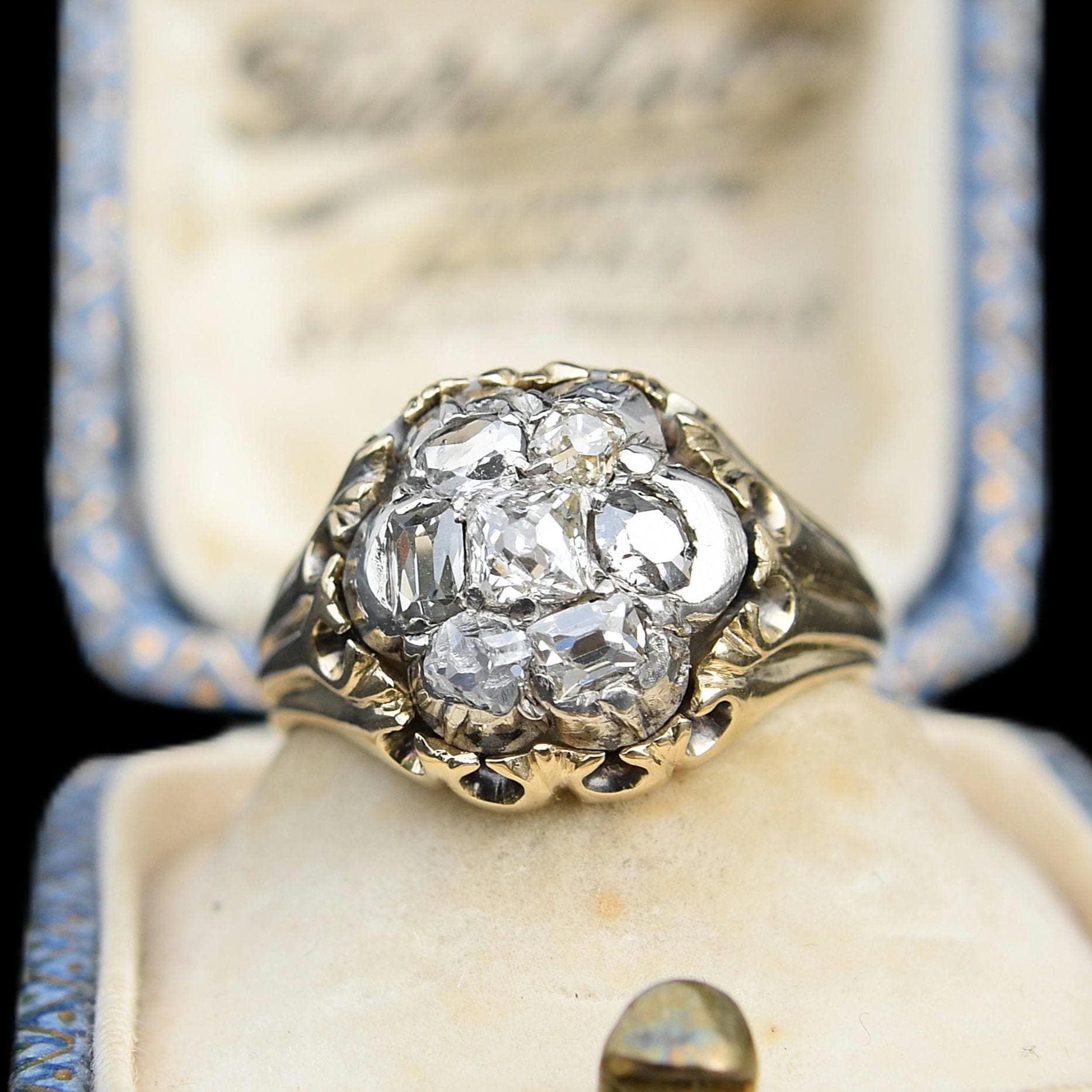 Antique Victorian Chunky 1.25 Ct Old Cut Diamond & 18 Ct. Gold Daisy Ring, Made Around 1890 von LovelyAntiqueStore
