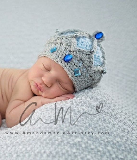 König Krone Hut, Windel Abdeckung Gehäkelte Krone, Baby Neugeborenen Jungen-Baby Outfit, Photo Prop, Prinz, Blau/Silber von LovelyBabyKnits