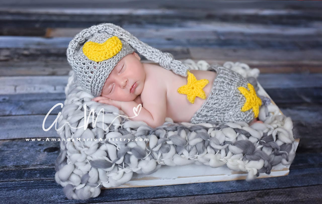 Moon & Star Newborn Baby Boy Or Girl Häkelmütze Elfenmütze Und Windelhülle.. Neugeborenen Foto Requisite. Shower Geschenk Gehäkelt von LovelyBabyKnits