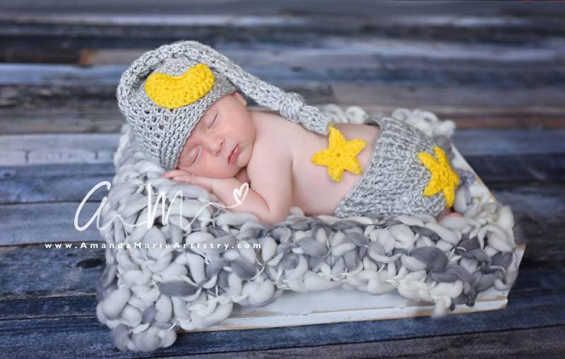 Moon & Star Newborn Baby Boy Or Girl Häkelmütze Elfenmütze Und Windelhülle.. Neugeborenen Foto Requisite. Shower Geschenk Gehäkelt von LovelyBabyKnits