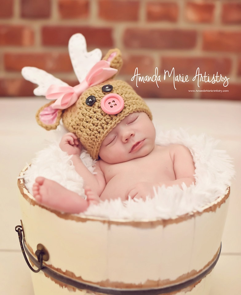 Rudolph Er Rot Nase Reindeer Hut Hirsch - Weihnachten Babymütze Urlaub Baby Mütze, Neugeborenen Foto Prop, Erste von LovelyBabyKnits