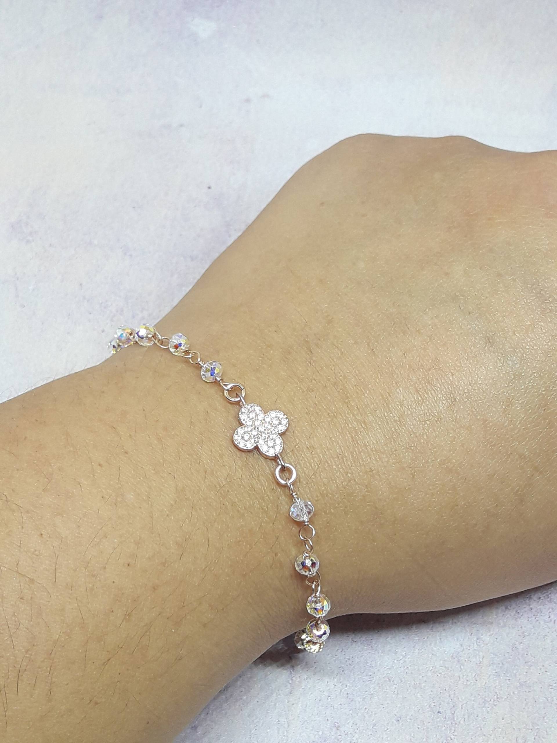 Rosenkranzarmband, 925Er Silber, Rosévergoldet, Damenarmband, Vierblättriges Kleeblatt, Handgefertigtes Bijoux, Glücksbringer Rosenkranzarmband, 925Er Silber, Rosévergoldet, Damenarmband, Vierblättriges Kleeblatt, Handgefertigtes Bijoux, Glücksbringer von LovelyCreationsLisa
