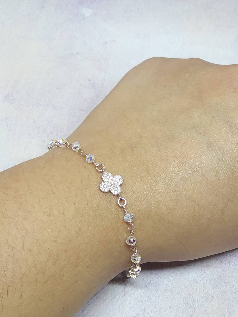 Rosenkranzarmband, 925Er Silber, Rosévergoldet, Damenarmband, Vierblättriges Kleeblatt, Handgefertigtes Bijoux, Glücksbringer von LovelyCreationsLisa