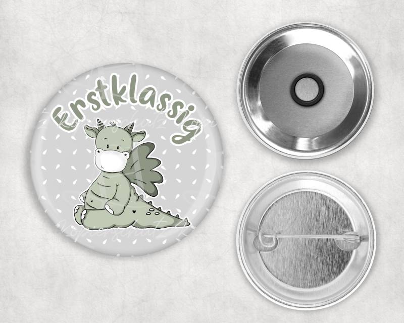 Button I Einschulung Schulkind Personalisiert Mit Magnet Oder Sicherheitsnadel Erstklassig Drache von LovelyHandmadeSiegen