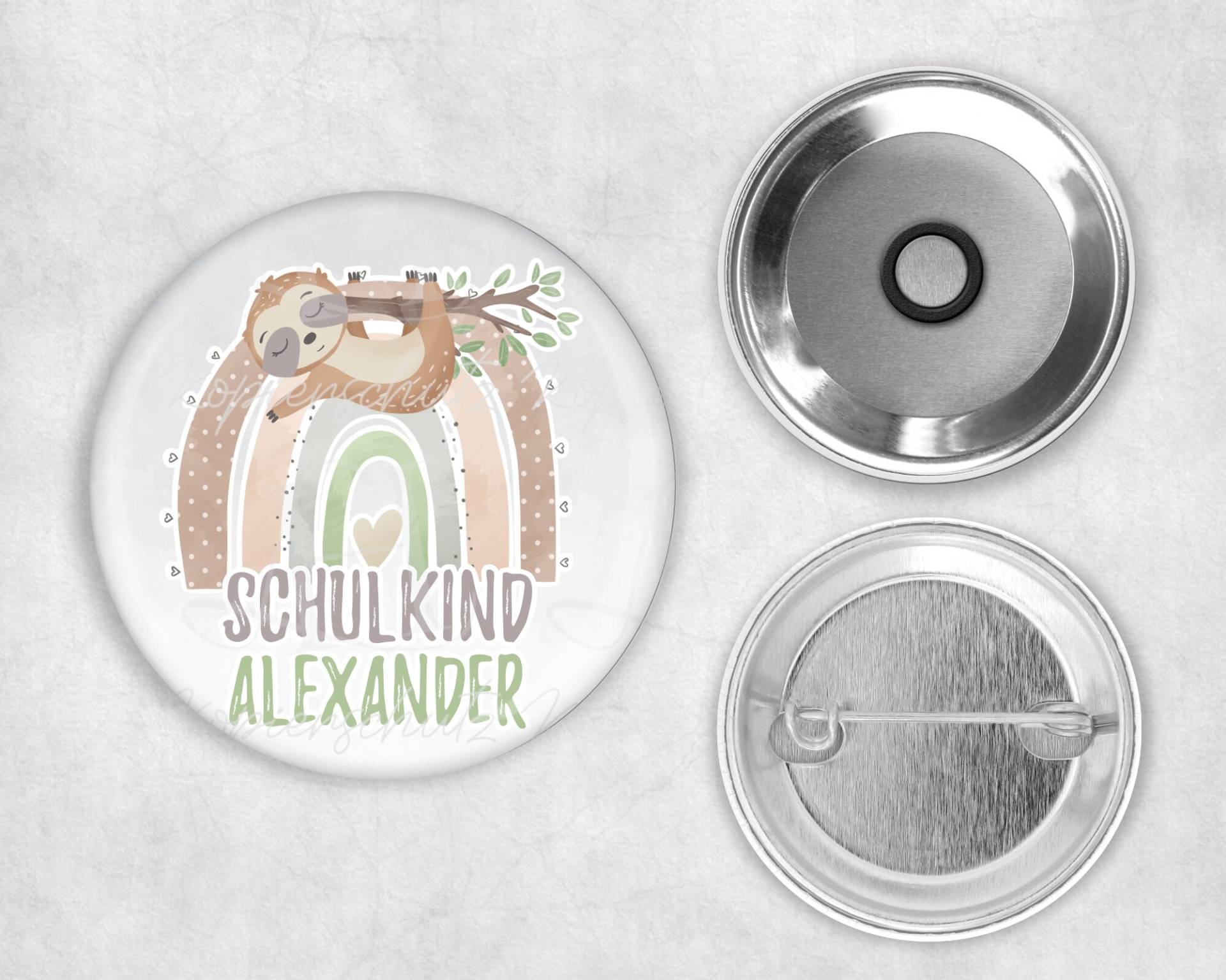 Button I Einschulung Schulkind Personalisiert Mit Magnet Oder Sicherheitsnadel Faultier Regenbogen Button I Einschulung Schulkind Personalisiert Mit Magnet Oder Sicherheitsnadel Faultier Regenbogen von LovelyHandmadeSiegen