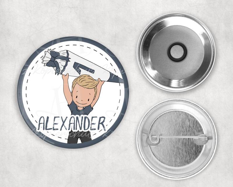 Button I Einschulung Schulkind Personalisiert Mit Magnet Oder Sicherheitsnadel Schulkind Junge Verschiedene Haarfarben von LovelyHandmadeSiegen