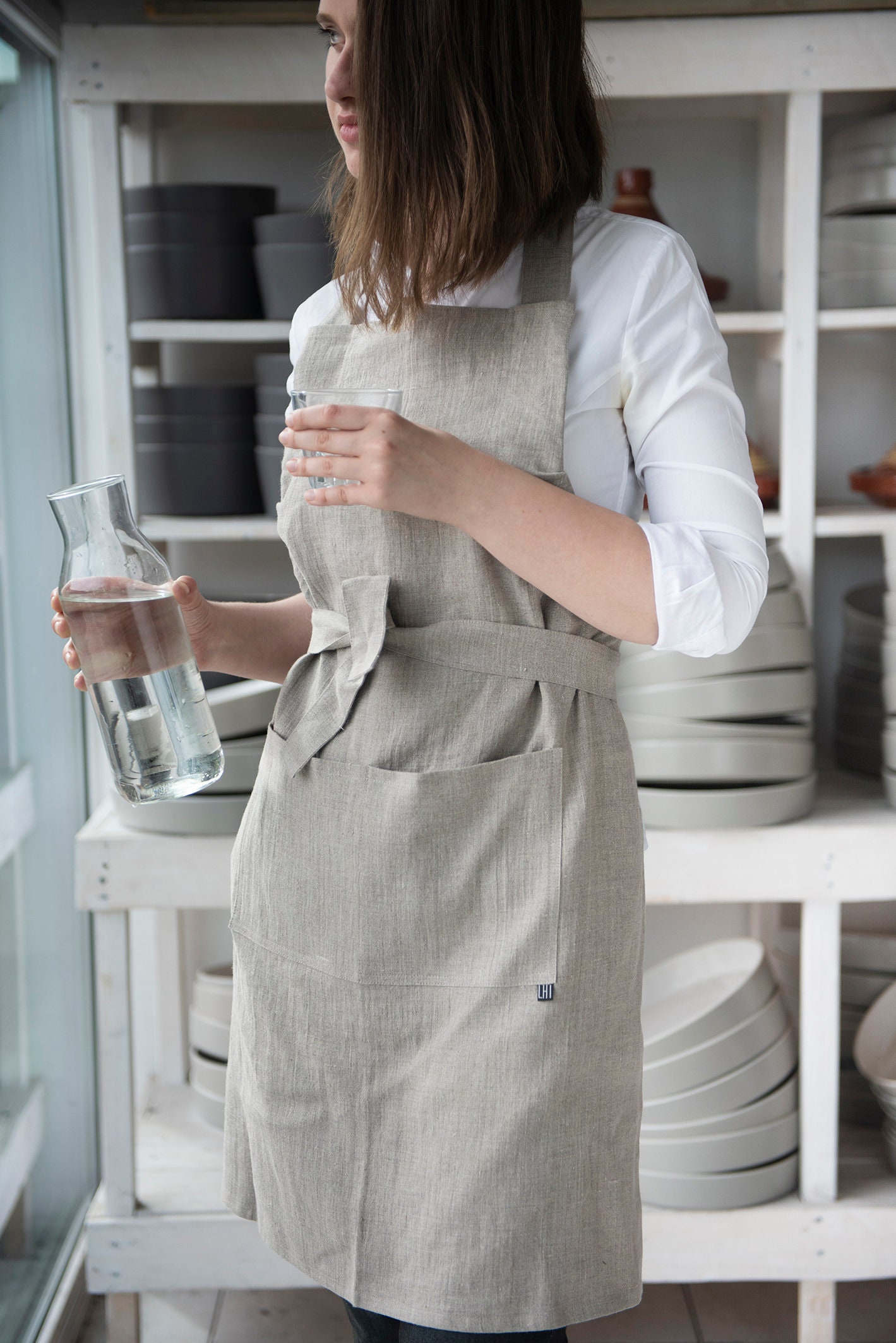 Natürliche Leinenschürze, Handgemachte Schürze Mit Taschen, Vollschürze, Unisex-Schürze, Leinenschürzen Für Frauen, Kochschürze, Natürliche von LovelyHomeIdea