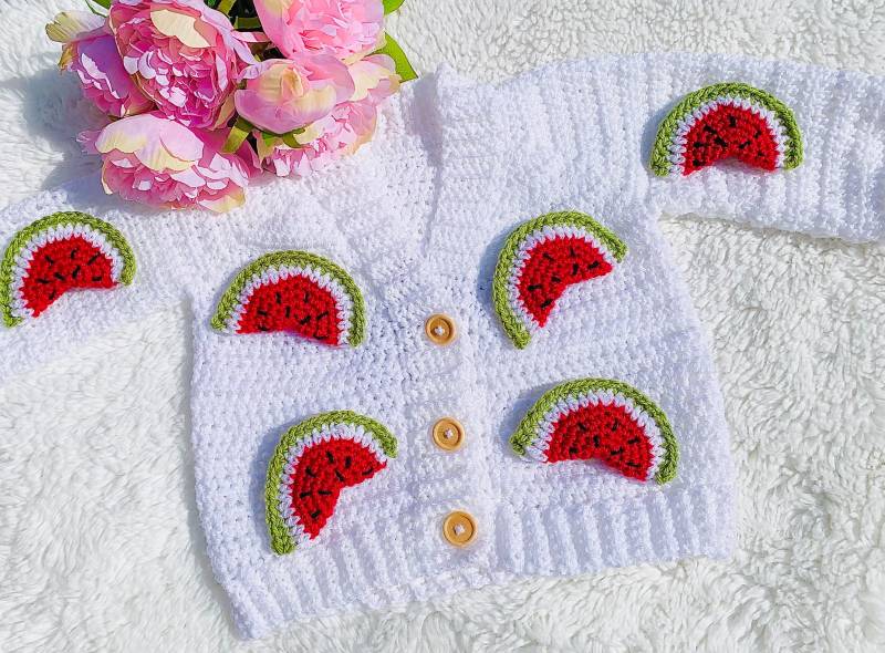 Personalisierte Baby/Kinder Handgemachte Wassermelonen-strickjacke, Personalisierte Baby-strickjacke, Neues Babygeschenk, Baby Kommt Nach Hause von LovelyLittleCardis