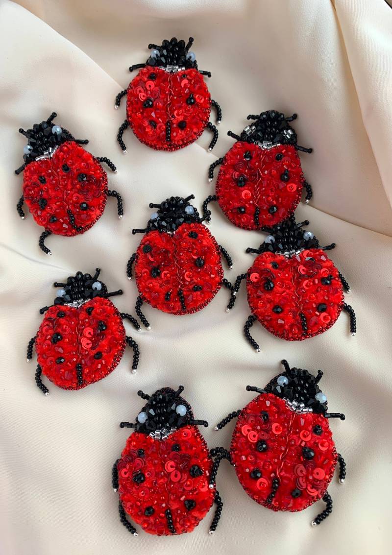Coccinellida Brosche. Rotes Accessoire. Anstecknadel Käfer. Insektendekoration. Handgestickte Rote Geschenk Für Sie. Perlen Brosche, Meistverkauft von LovelyLittleThingsN