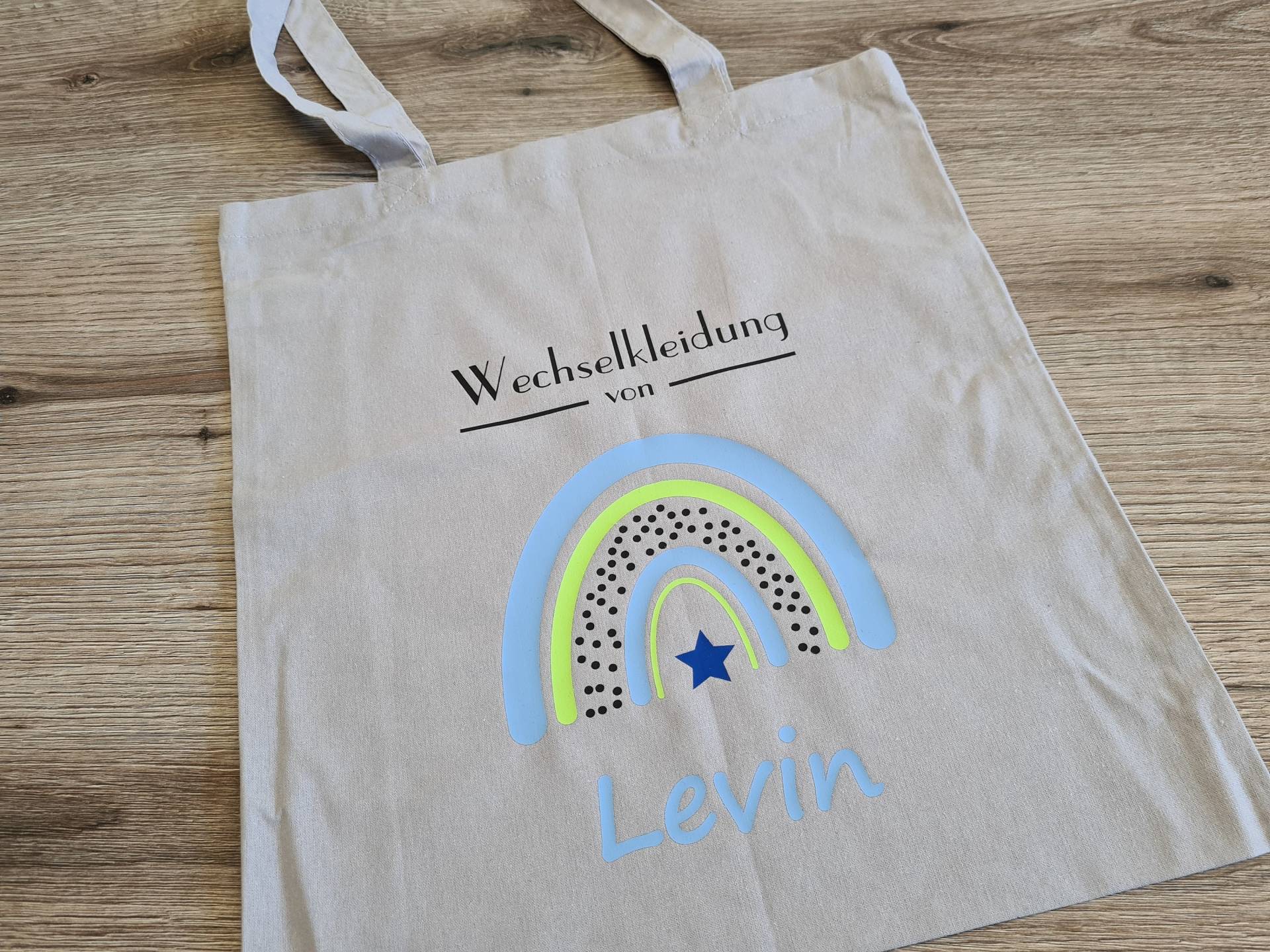 Wechselkleidung Kita Kindergarten Schule Regenbogen Blau Stoffbeutel Stofftasche Turnbeutel Personalisiert Name von LovelyLoreleyShop