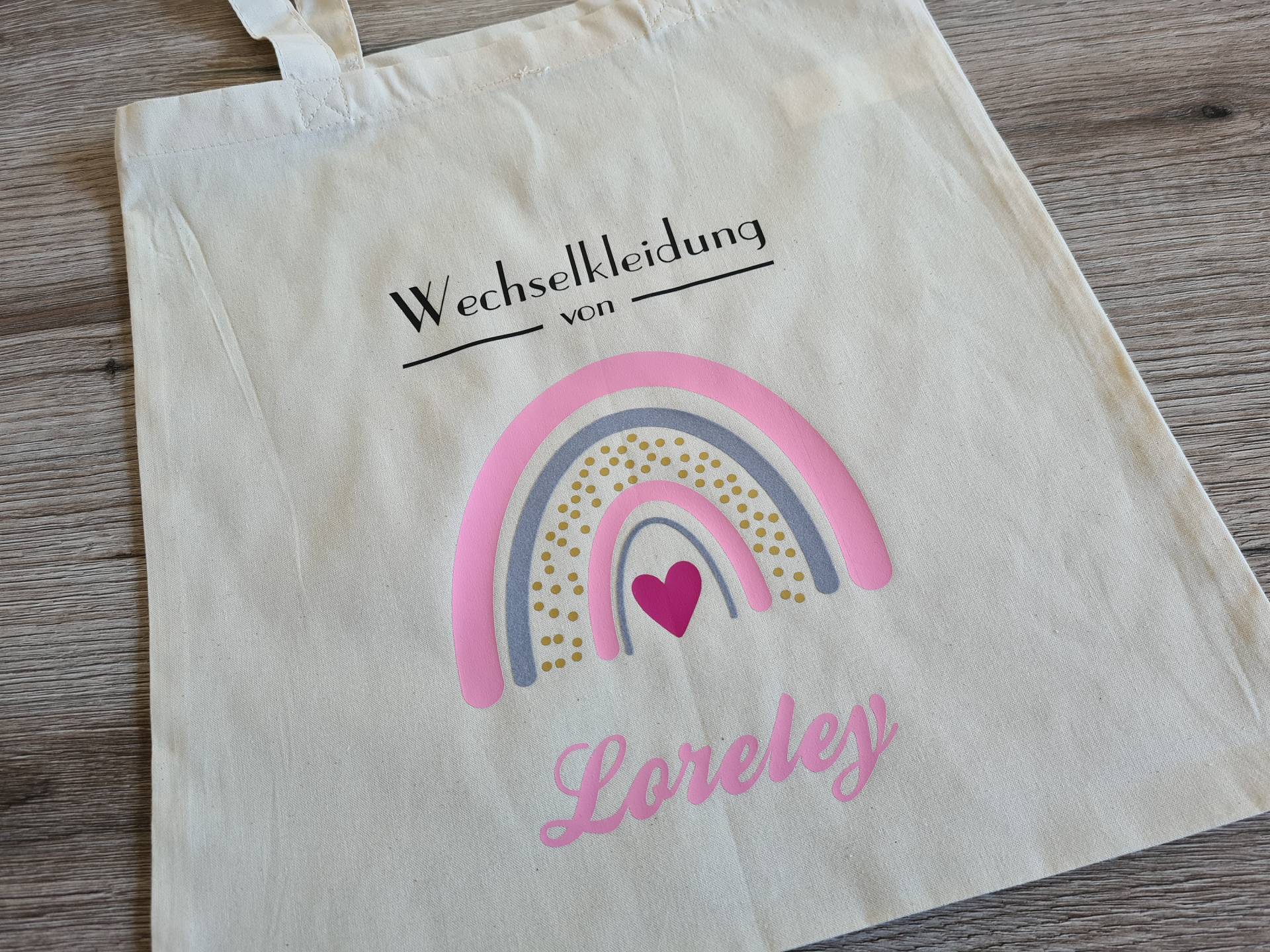 Wechselkleidung Kita Kindergarten Schule Regenbogen Rosa Stoffbeutel Stofftasche Turnbeutel Personalisiert Name von LovelyLoreleyShop