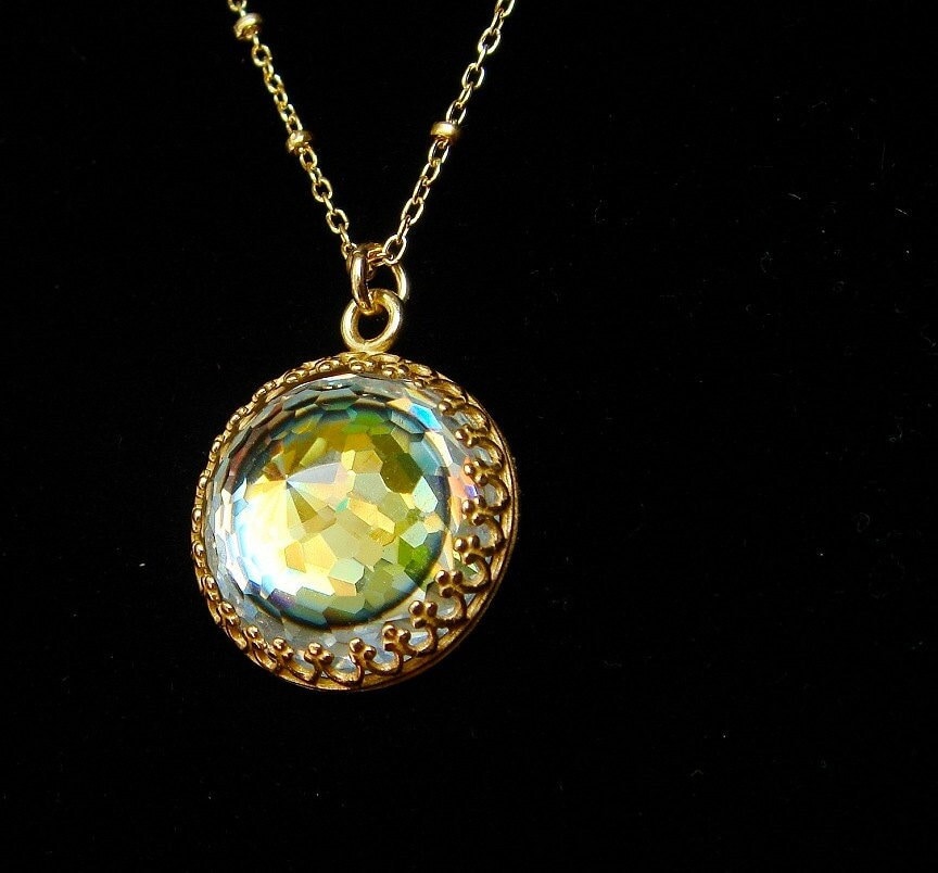Vintage Swarovski Halskette, Goldkette, Kristallhalskette, Beehive Tabac Eye Goldkronen-Halskettenfassung, Regenbogen Vintage Swarovski Halskette, Goldkette, Kristallhalskette, Beehive Tabac Eye Goldkronen-Halskettenfassung, Regenbogen von LovelyLuxeJewels