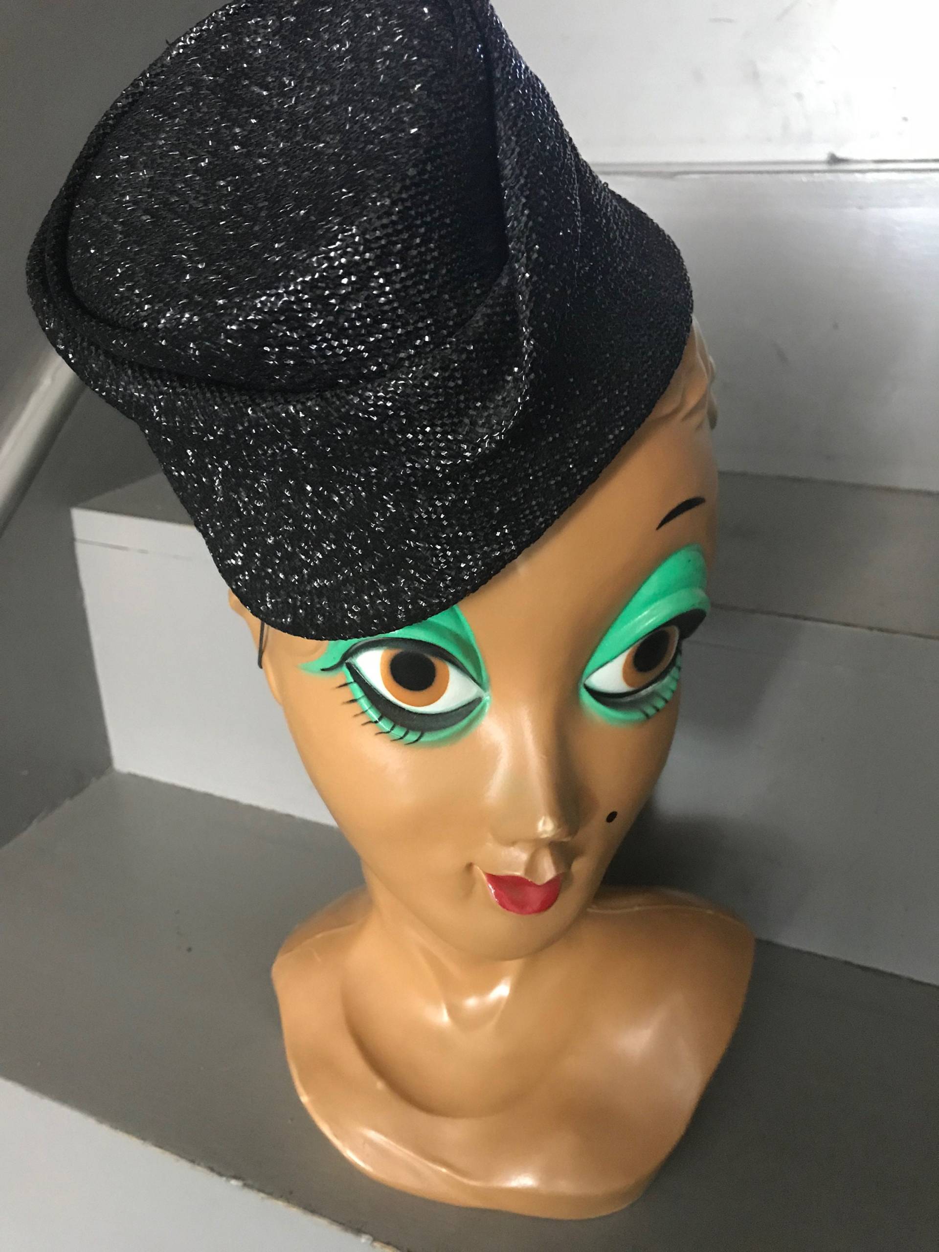 Toller 50Er/60Er Jahre Mr John Stanley Korshak Pillbox Hut in Glitzerndem Schwarz, Hergestellt Chicago von LovelyTingsVintage