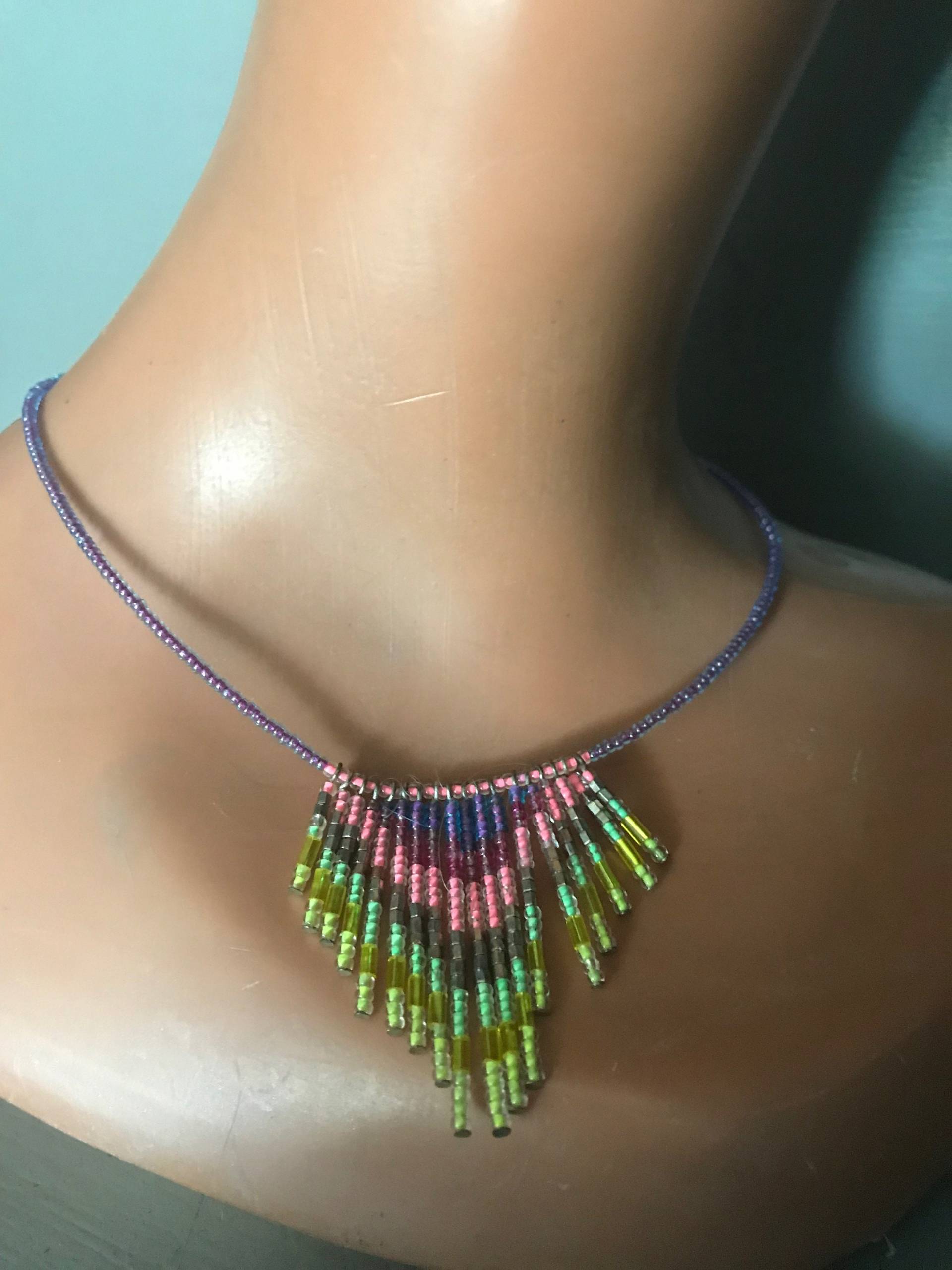 Vintage 90Er Jahre Glasperlen Bib Halskette, Neon Ibiza Kate Moss Ära von LovelyTingsVintage