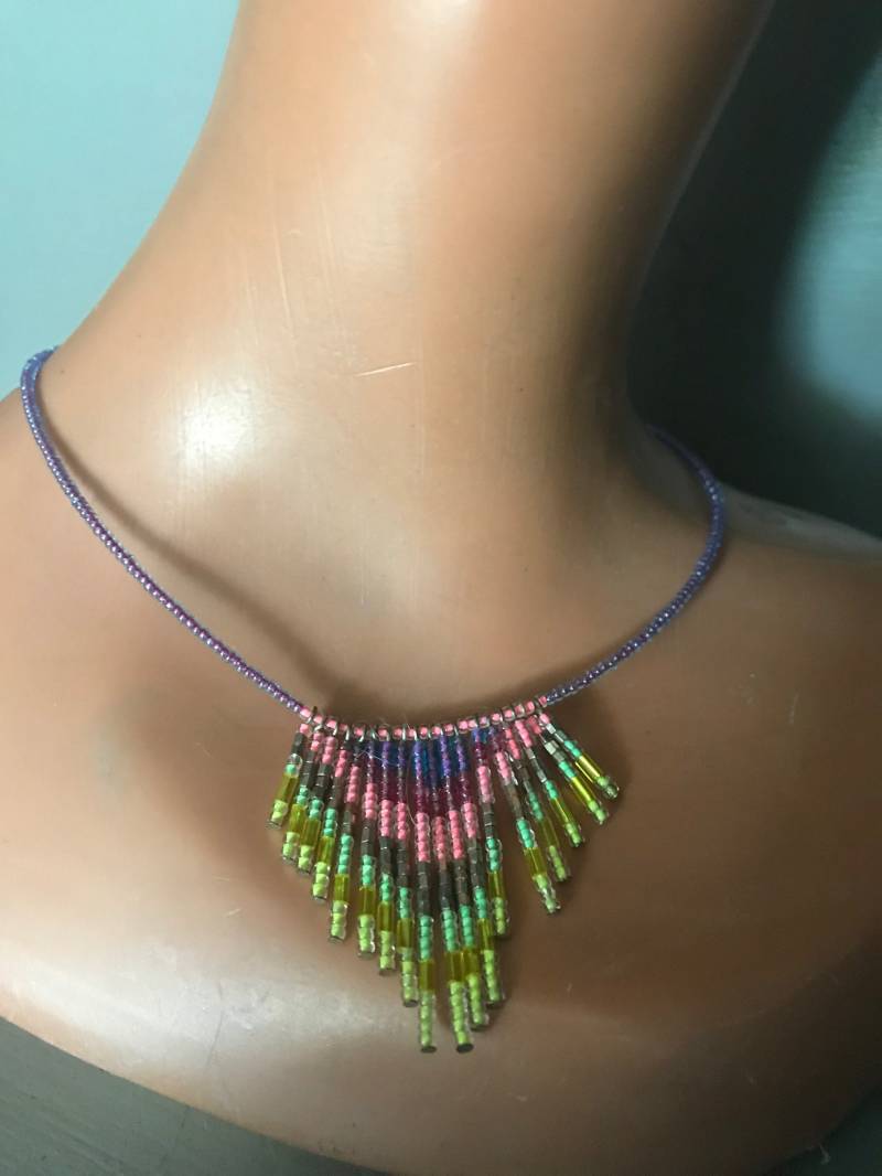 Vintage 90Er Jahre Glasperlen Bib Halskette, Neon Ibiza Kate Moss Ära von LovelyTingsVintage