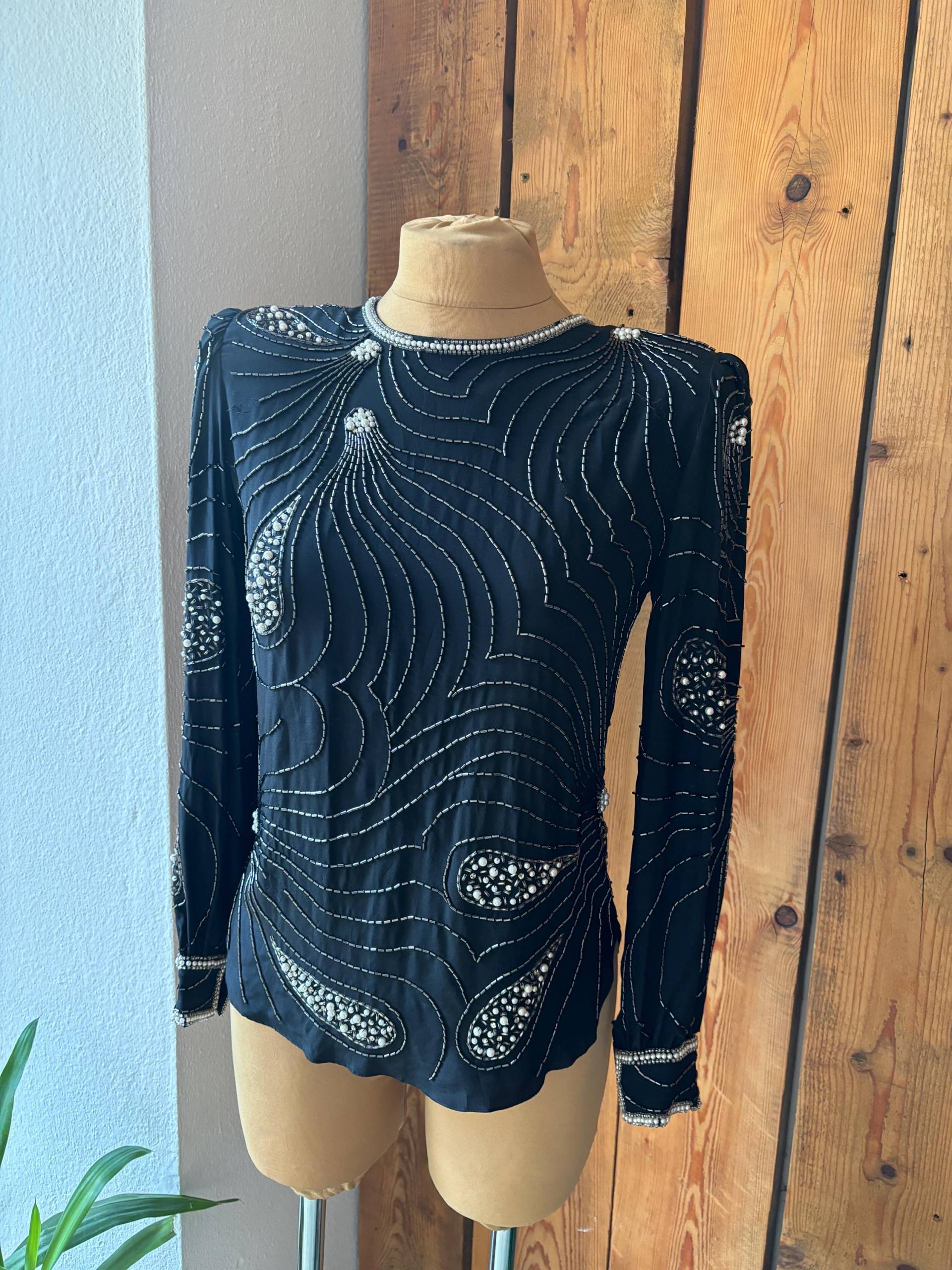 Argenti Notte Vintage Party Shirt Mit Perlen Applikationen von LovelyVintageDesign