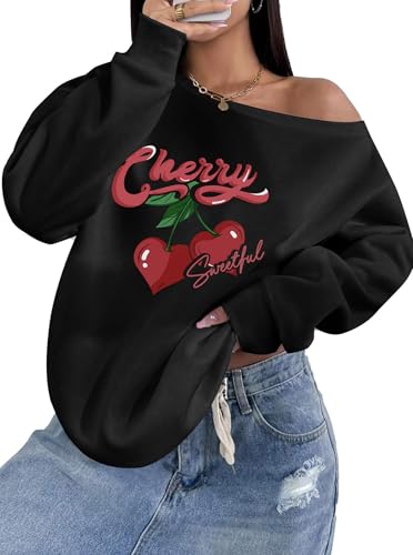 LovelyWholesale Schulterfreies Damen-Sweatshirt, lässig, langärmelig, Schwarz (Black Cherry), Mittel von LovelyWholesale