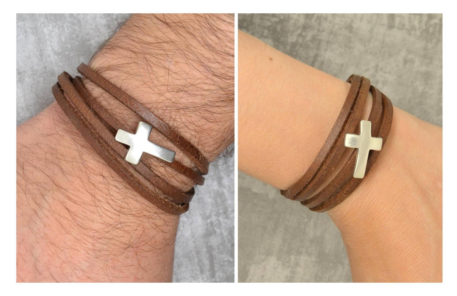 Armband Mann Oder Frau, Braunes Leder, Perle Kreuz, Magnetverschluss, Silberne Metall Armband Mann Oder Frau, Braunes Leder, Perle Kreuz, Magnetverschluss, Silberne Metall von LovelyWordsBoutique