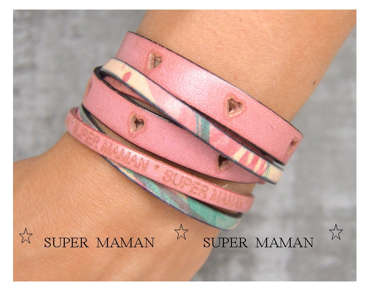 Armband Weibliche, Rosa Und Grün Leder, Text Super Mama, Silber, Metall Magnetverschluss Armband Weibliche, Rosa Und Grün Leder, Text Super Mama, Silber, Metall Magnetverschluss von LovelyWordsBoutique