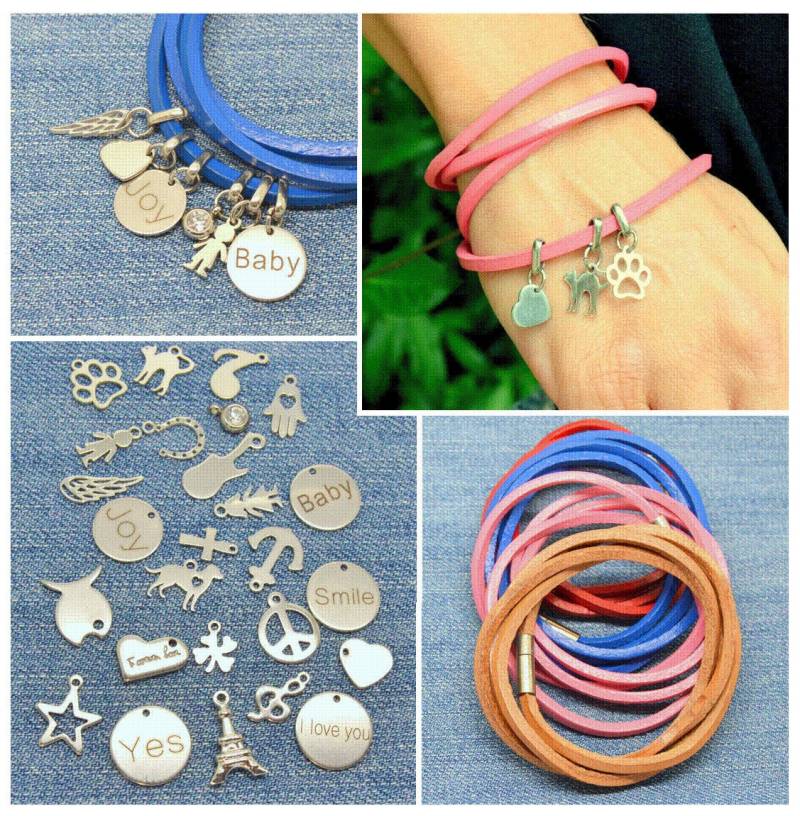 Frau, Anpassbar, Leder-Armband Blau Rot Rosa Braun, Reize Zur Auswahl, Anpassung, Mit Charme, Nachricht, Silber Metall Frau, Anpassbar, Leder-Armband Blau Rot Rosa Braun, Reize Zur Auswahl, Anpassung, Mit Charme, Nachricht, Silber Metall von LovelyWordsBoutique