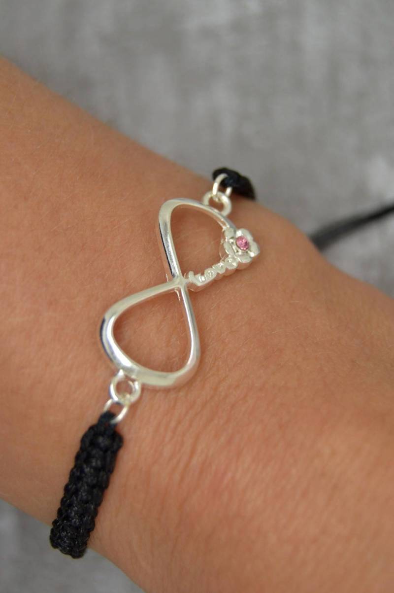 Frau, Braid, Liebe, Unendliche Akronym, Schwarzen Draht-Armband, Silber Metall, Rosa Strass Frau, Braid, Liebe, Unendliche Akronym, Schwarzen Draht-Armband, Silber Metall, Rosa Strass von LovelyWordsBoutique