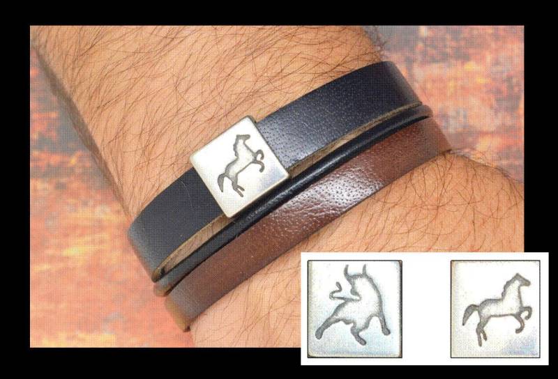 Herrenarmband, Braunes Und Schwarzes Leder, Pferde - Oder Stierperle, Magnetschließe, Silbernes Metall Herrenarmband, Braunes Und Schwarzes Leder, Pferde - Oder Stierperle, Magnetschließe, Silbernes Metall von LovelyWordsBoutique