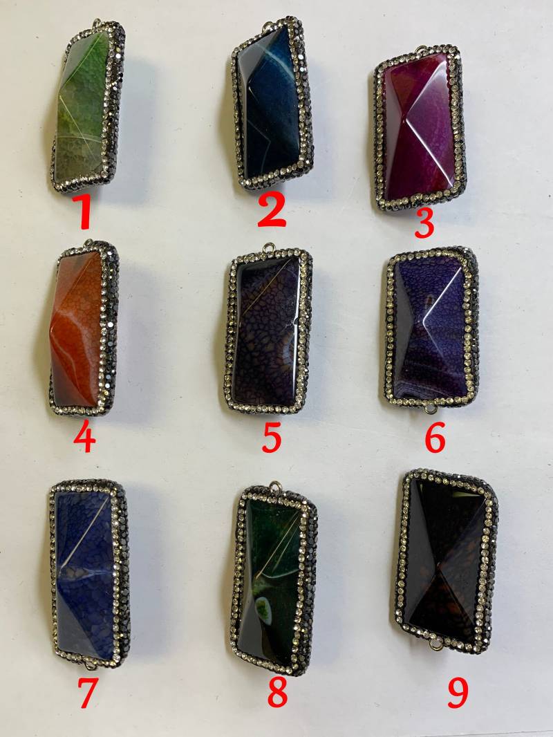 40x17mm Gewickelt Facettierten Rechteckigen Achat Anhänger Mit Pave Strass von Lovelybeadllc