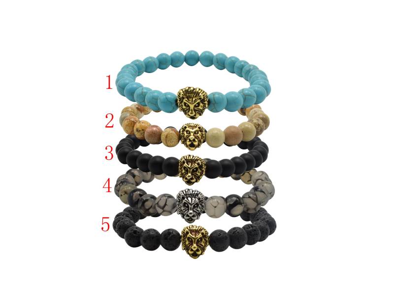 8mm Handgemachte Löwenkopf Edelstein Stretch Armbänder, Heilung Armbänder | 7, 5 Zoll von Lovelybeadllc