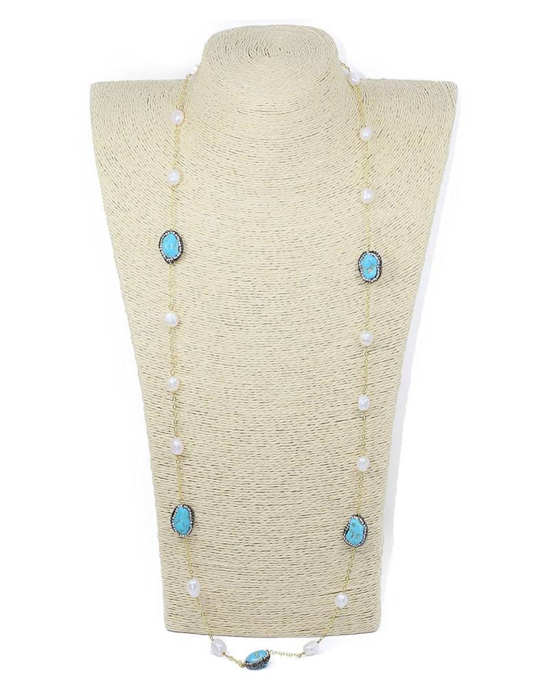 Schöne Perle Handarbeit 36 Zoll Lange Süßwasserperle Mit Pave Strassstein Türkis Link Halskette von Lovelybeadllc