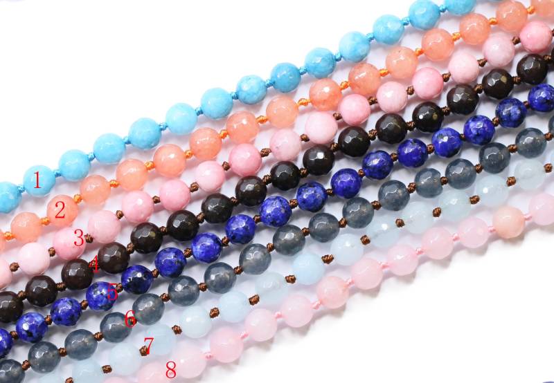 Schöne Perle Handgemachte Facettierte 8 Mm Doppelt Geknotete Edelstein | Jade Halsketten 36 Zoll Lang/Vorgeknotete Halskette - Assorted Edelsteine von Lovelybeadllc
