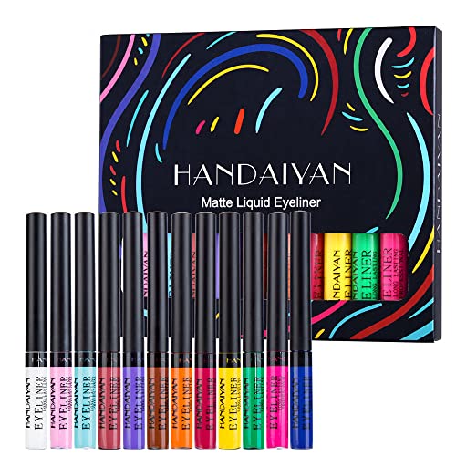 Lovelycat 12 Farben Matter Flüssiger Eyeliner Wasserdichte Langlebige Farbe Heller, lebendiger Regenbogen-Eyeliner Neon-Make-up-Eyeliner Bunter hochpigmentierter Regenbogen-Mattschimmer-Eyeliner (A) von Lovelycat